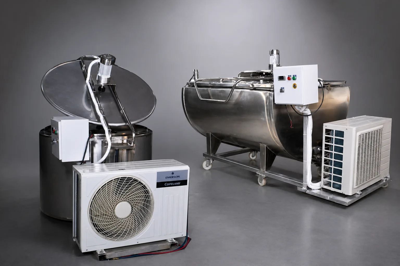 PARAS vertical and horizontal bulk milk coolers with refrigeration units